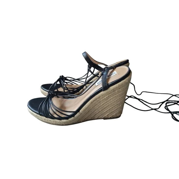 Steve Madden Starlight Black Strappy Wedge Espadrilles 9M - Picture 1 of 15
